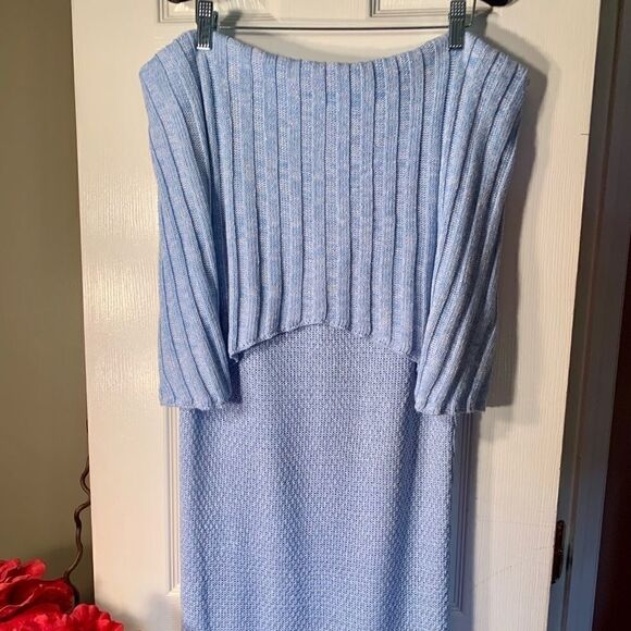 Long Light Blue Strapless Sweater Dress O/S - Picture 2 of 4